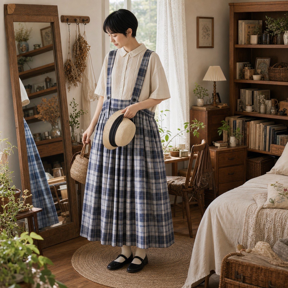出かける前に整うチェックのスカート / 古枝さん