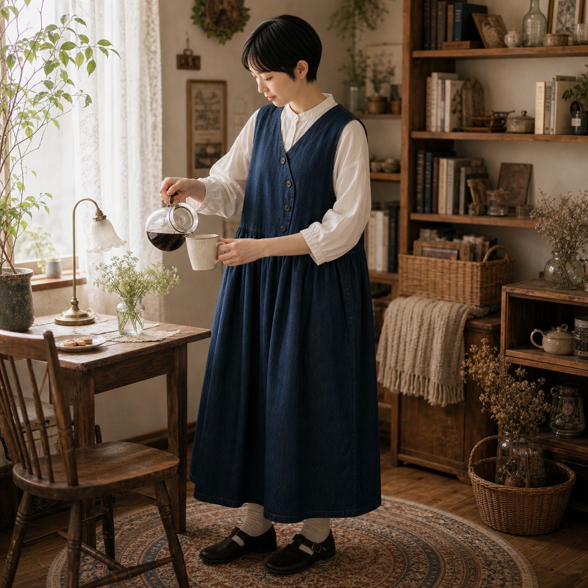 丸みのある時間をつくるデニムワンピース / 古枝さん