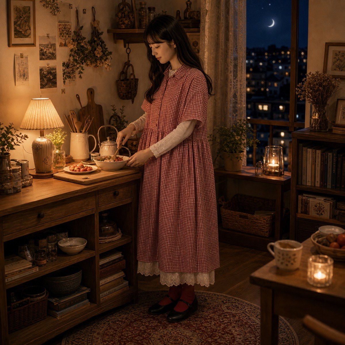 月夜に似合う赤い木の実のワンピース / 古枝さん