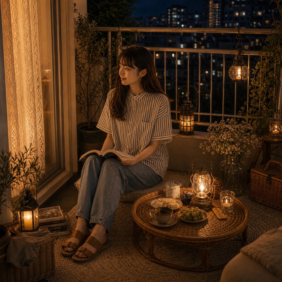 夜風に合うストライプシャツ / 古枝さん
